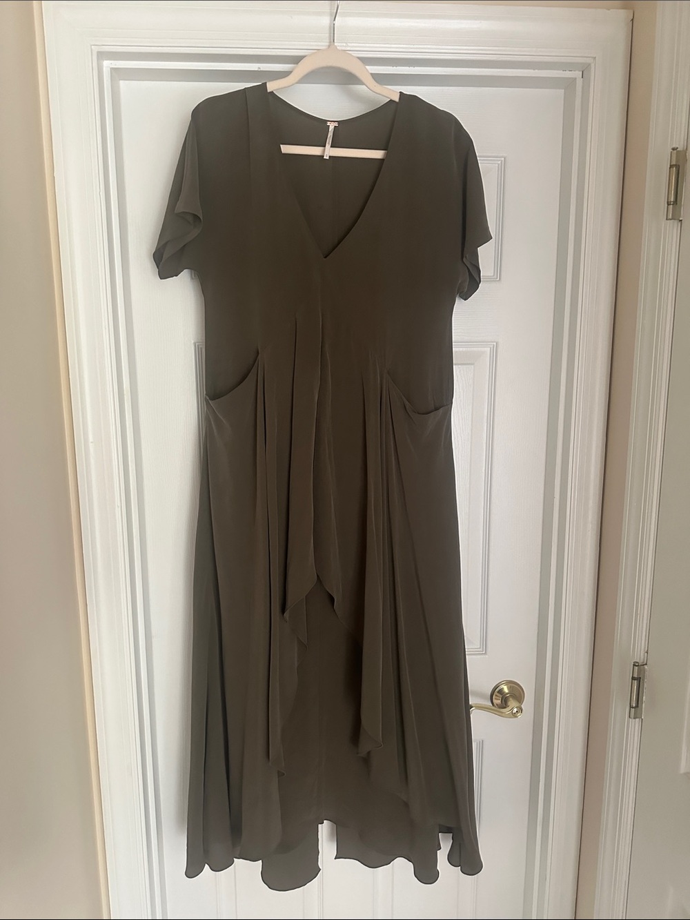 Free People Silk V-Neck Asymmetrical Midi Maxi Dress Size Small